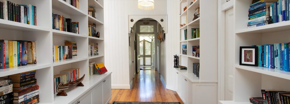 hallway and bookshelves